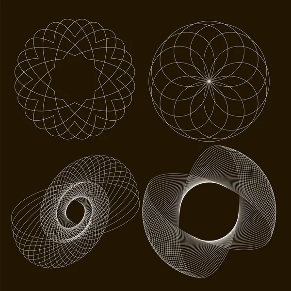 Set Spirographs Black Background — Stock Vector