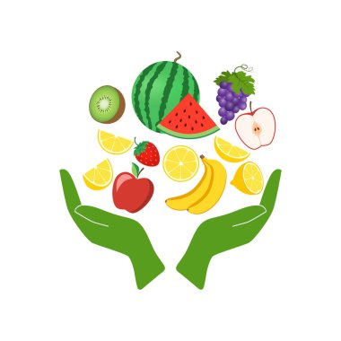 Elleri ve meyveleri. Vektör illüstrasyonu