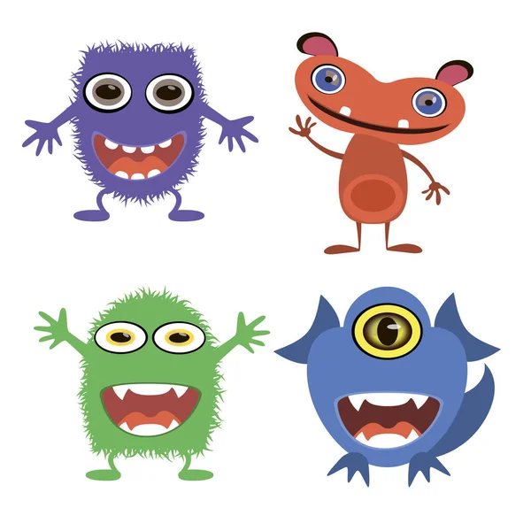 Conjunto Monstruos Dibujos Animados Monstruos Divertidos Divertidos — Vector de stock