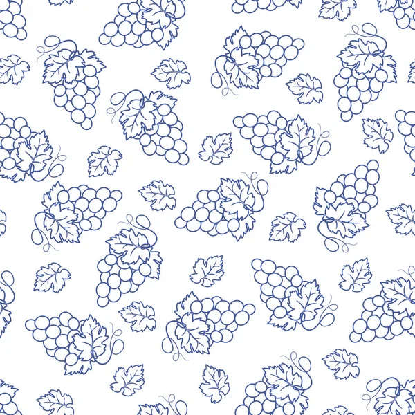 Grapes Seamless Pattern Branches Leaves Design Fabric Wrapping Paper Textile — Stock Vector