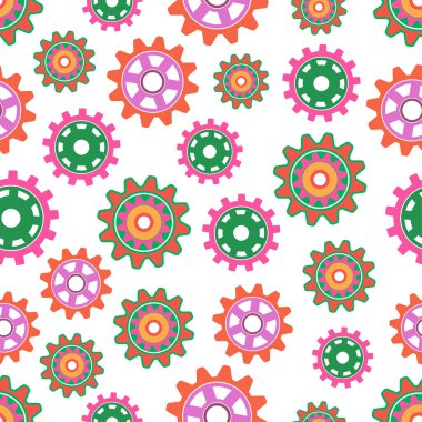 Renkli dişli koleksiyonu olan kusursuz desen.