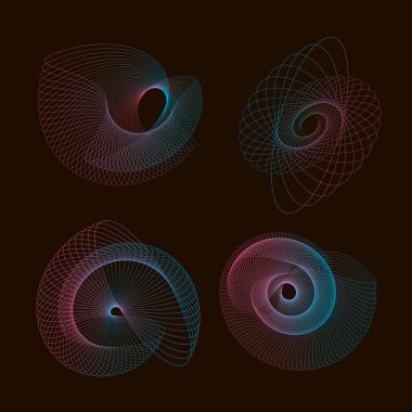 Siyah arkaplanda bir dizi spirograf.