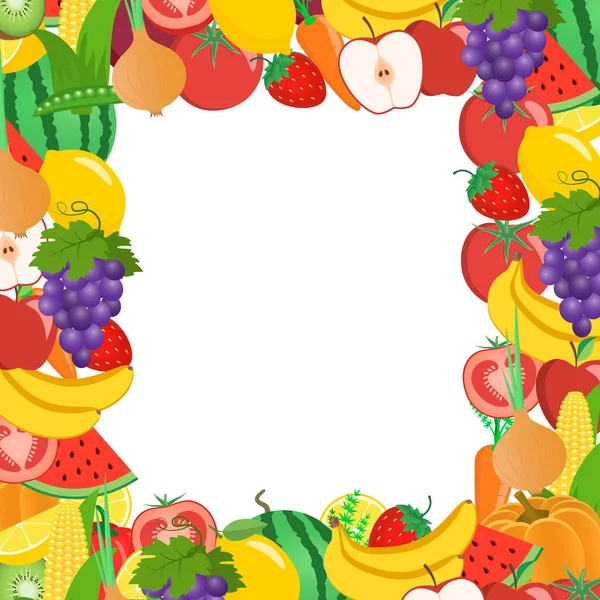 Gemüse Und Obst Einem Rahmen Wassermelone Kürbis Karotte Tomate Apfel — Stockvektor