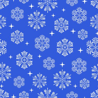 Kar taneleri ve yıldızların pürüzsüz deseni. Noel, Yeni Yıl deseni.