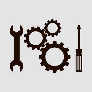 Vites, İngiliz anahtarı ve tornavida. Düz vektör simgesi