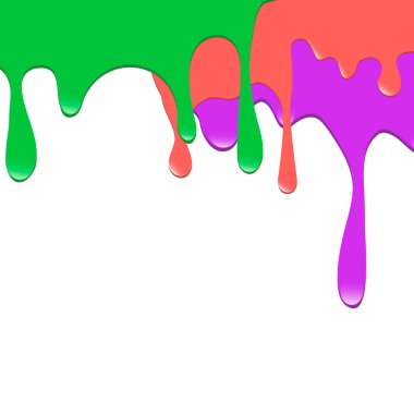 Damlayan boyalar. Damlayan sıvı. Sıvı sıvısı. Boya dökülüyor. Düşen boya. Sıvı yağ lekesi. Soyut, sıvı mürekkep damlaları. Vektör illüstrasyonu