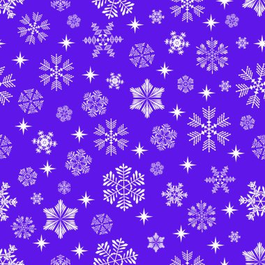 Kar tanesi pürüzsüz kış şablonu. Mavi arka planda vektör Noel deseni. Paket kağıdı ya da kumaş için..