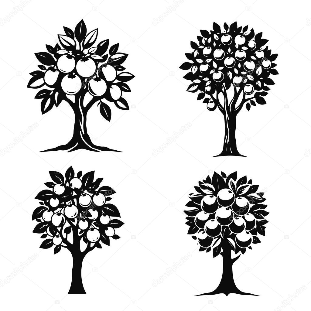 Fruit tree vector illustration, apple orchard logo design, garden plant graphic art, nature farming symbol, organic harvest drawing