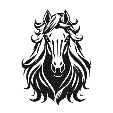At kafası silueti, at kafası logosu, hayvan amblemi, at sembolü, vektör illüstrasyonu