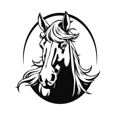 At kafası silueti, at kafası logosu, hayvan amblemi, at sembolü, vektör illüstrasyonu