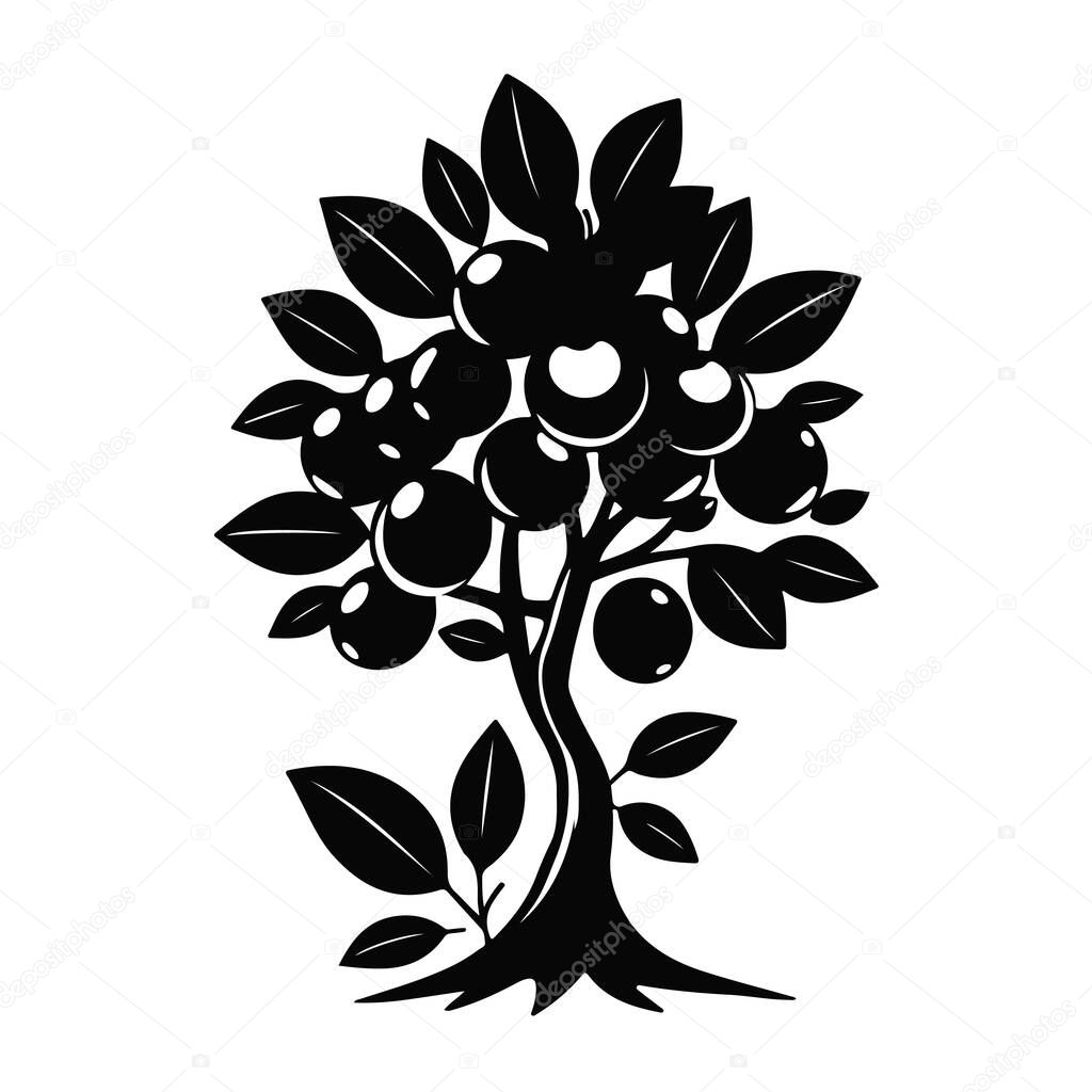 Fruit tree vector illustration, apple orchard logo design, garden plant graphic art, nature farming symbol, organic harvest drawing