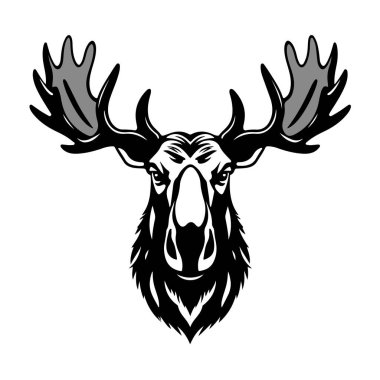 Geyik kafası çizimi, vahşi hayvan amblemi, geyik boynuzu tasarımı, güçlü geyik sembolü.