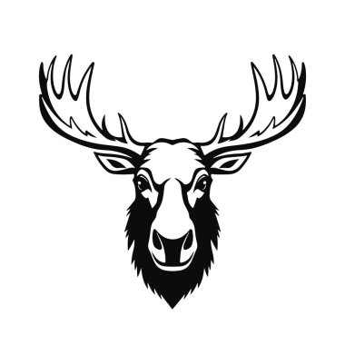 Geyik kafası çizimi, vahşi hayvan amblemi, geyik boynuzu tasarımı, güçlü geyik sembolü.