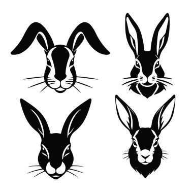 Tavşan başı illüstrasyon seti, sevimli tavşan surat vektörü, hayvan portresi çizimi, Paskalya sembolü sanat, vahşi yaşam grafik tasarımı.