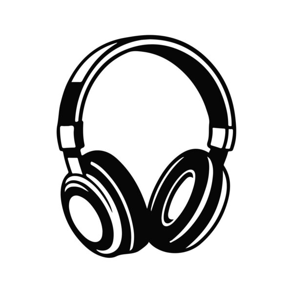 Иллюстрация наушников, дизайн аудиоустройств, символ прослушивания музыки, оформление звукового оборудования, современный объект наушников для развлечения