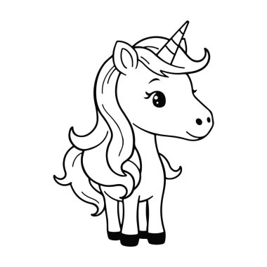Cute cartoon unicorn illustration, magical fantasy animal, children's character drawings, fairytale pony design, colorful children's unicorn drawing