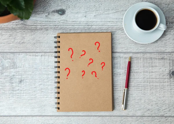 Question Mark Notepad Coffe — Stock Photo, Image