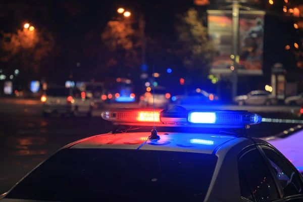 Auto Della Polizia Notte Cit — Foto Stock