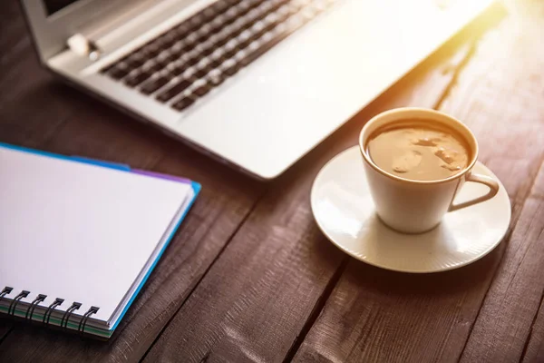 Tasse Café Avec Document Clavier Sur Des — Photo