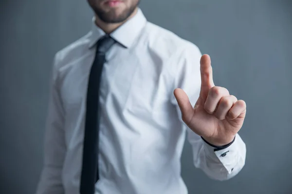 Jonge Zakenman Aanraken Scree — Stockfoto