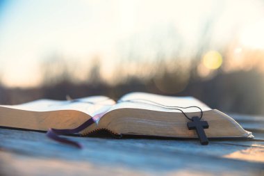 Doğasında tahta haç olan bir kitap.