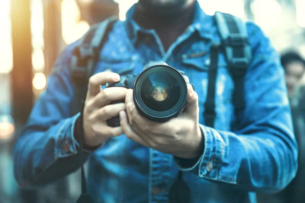 Photographer Hand Camera Stree — Stock Photo, Image
