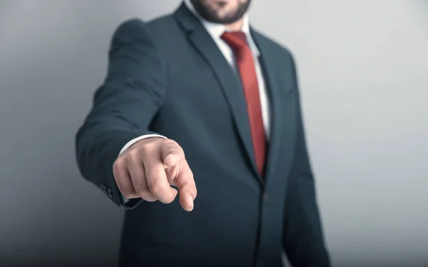 Business Man Finger You Sign Gray Backgroun — Stock Photo, Image