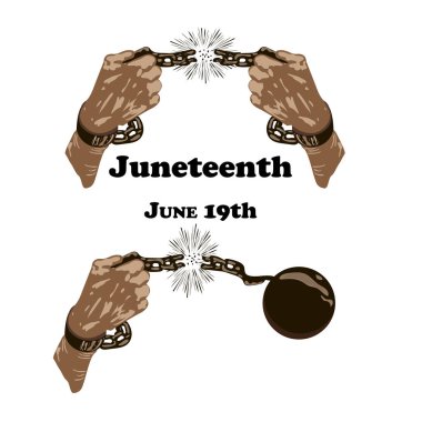 Juneteenth, kavram özgürlük günü. Kırık zincir, elleriyle vektör