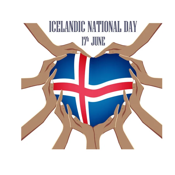 Día Nacional Islandés, ilustración vectorial con las manos — Vector de stock
