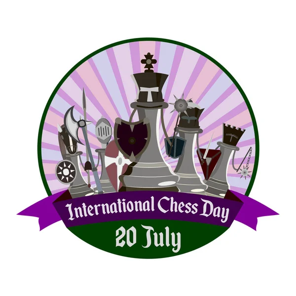 Journée internationale des échecs, illustration avec des échecs de chevalier stylisés — Image vectorielle