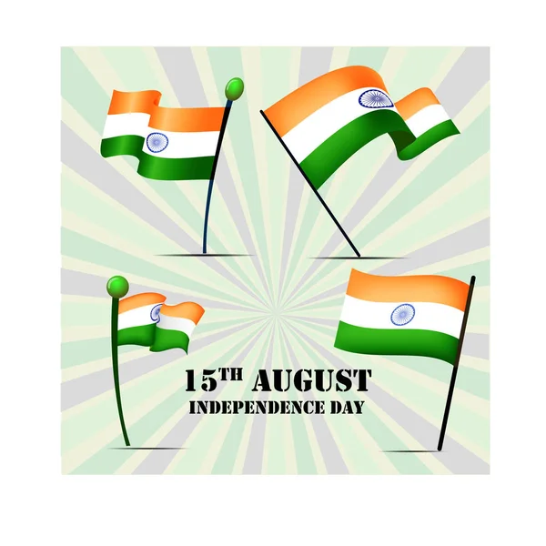 Набор из четырех флагов Индии в День независимости, векторная иллюстрация — стоковый вектор