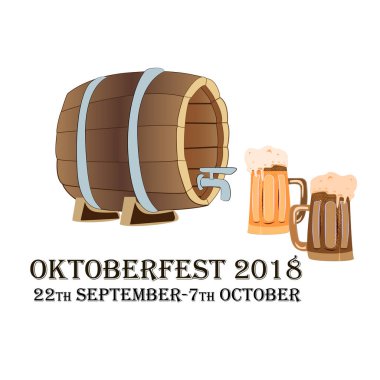 İki bira ekmek ve bira varil izole bir arka plan üzerinde featuring Oktoberfest kavramı
