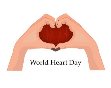 Dünya Kalp günü arması izole arka plan üzerinde kalp şeklinde iki elle.
