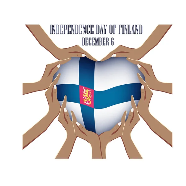 Día de la Independencia de Finlandia, ilustración vectorial con las manos en la forma del corazón, dentro de la bandera nacional — Vector de stock