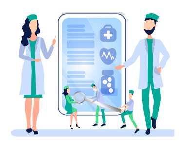 The concept of medicine online. Medical and psychological care, family doctor, Doctors provide medical care. Banner health. Vector illustration clipart