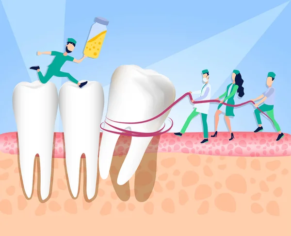 Стоматологи Удаляют Больной Зуб Мудрости Нарушение Эмали Зубная Инфекция Бактерии — стоковый вектор