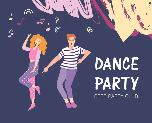 Advertising Banner Dance Party Disco Night Club Man Woman Moving — Stock Vector