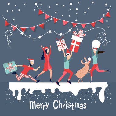 People from different cities of the planet are preparing to meet the holiday of Christmas and New year. Buy Christmas gifts, make purchases on the Internet, surprises to relatives. Vector illustration