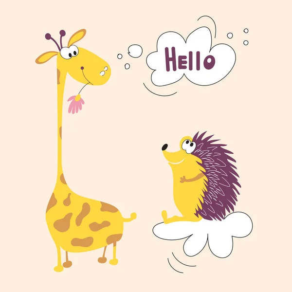 Жираф Африки Друзья Ёжики Леса Векторная Иллюстрация Ёжика Жирафа Подходящих — стоковый вектор
