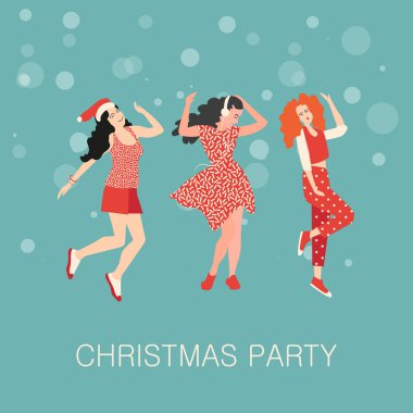 Yeni yıl partisi, karnaval, festival, tatil. Dünyanın her yerinden insanlar Noel ve yeni yıl kutlama. Noel kartı. Posterler, afişler, tebrik ve diğer kış etkinlikleri için. Vektör çizim
