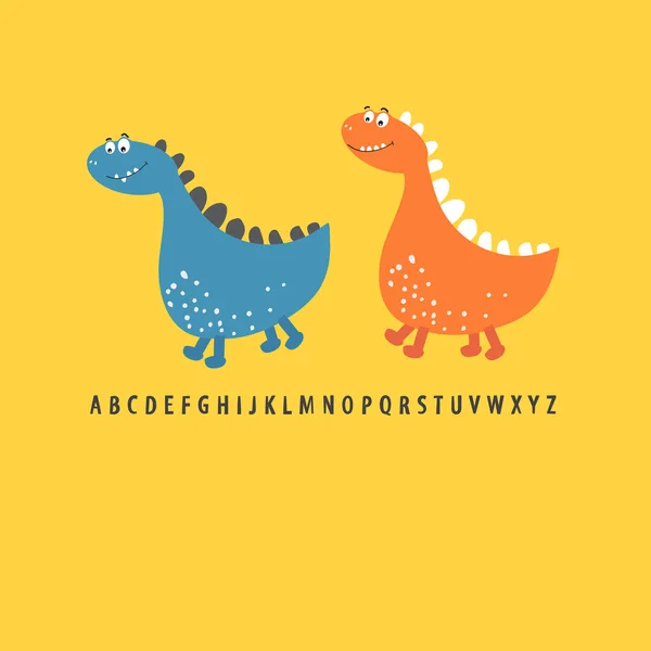 Deux Amis Dinosaures Partent Aventure Impression Cartes Pour Enfants Souvenirs — Image vectorielle