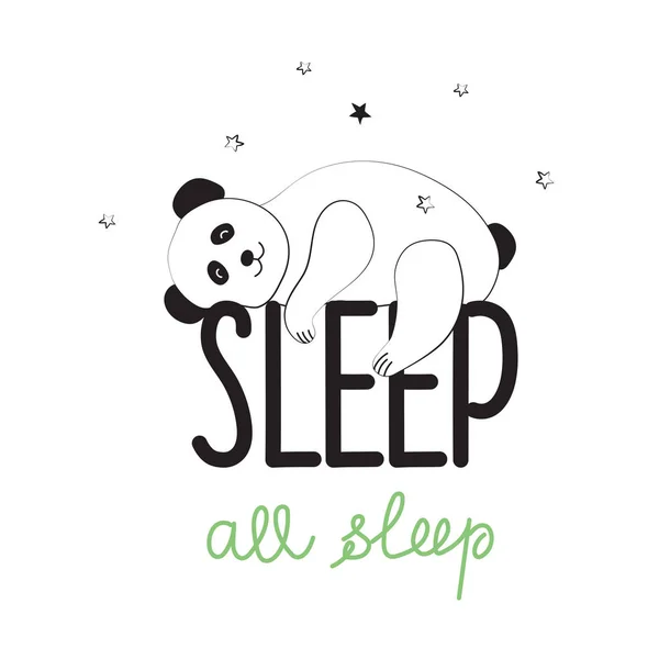 Oso Panda Duerme Lema Tipográfico Dormir Todo Para Dormir Ilustración — Vector de stock