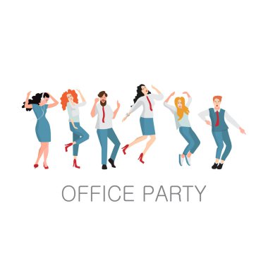 Yöneticileri bir ofis partisinde dans. Kurumsal etkinlik ya da ofiste, insanlar office giysiler içinde bir tatil. Vektör çizim
