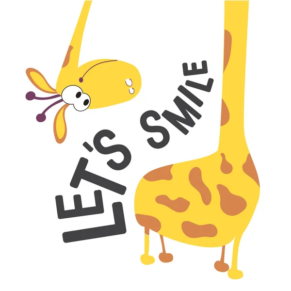 Let Smile Positive Motivational Phrase Quote Giraffe Wonders Tail Giraffe — Stock Vector