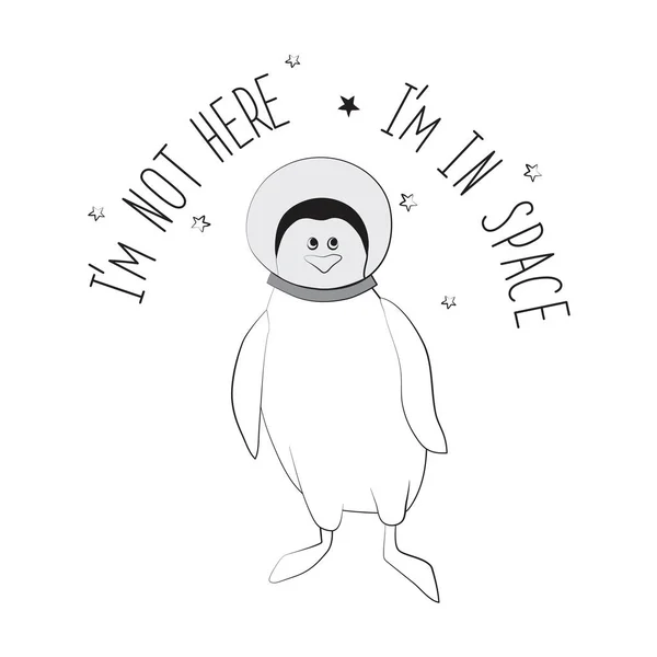 Пінгвін Астронавт Шолом Друкарські Гасло Тут Впевнений Космосі Cool Наклейки — стоковий вектор