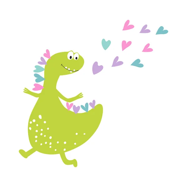 Fille Dinosaure Sautant Dansant Avec Bonheur Impression Cartes Pour Enfants — Image vectorielle