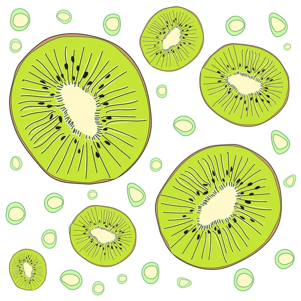 キウイの模様 キウイ夏の明るいフルーツ 健康的で健康的な食品の概念 ベクトルイラスト キウイの夏のフルーツパターン — ストックベクタ
