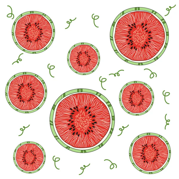 Heldere Sappige Plakjes Watermeloen Watermeloen Schoonheid Rode Watermeloenen Voor Weefsel — Stockvector