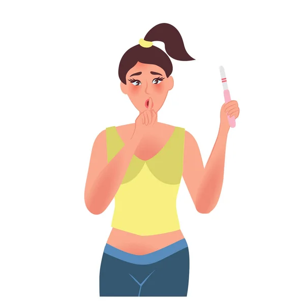 Teen girl unhappy with a pregnancy test — Stock Vector