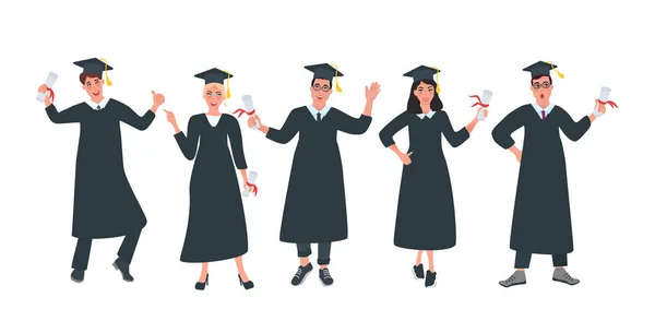 Graduados estudiantes con diplomas — Vector de stock